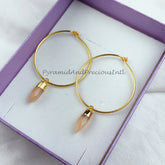 Peach moonstone Hoop earrings, bridesmaid gift, Pencil Earring, Gemstone Earring, Gold Electroplated Earring
